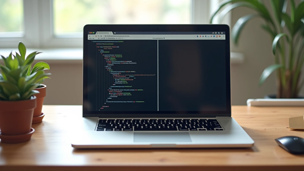 Modern laptop on minimalist desk showing CSS variable editor interface
